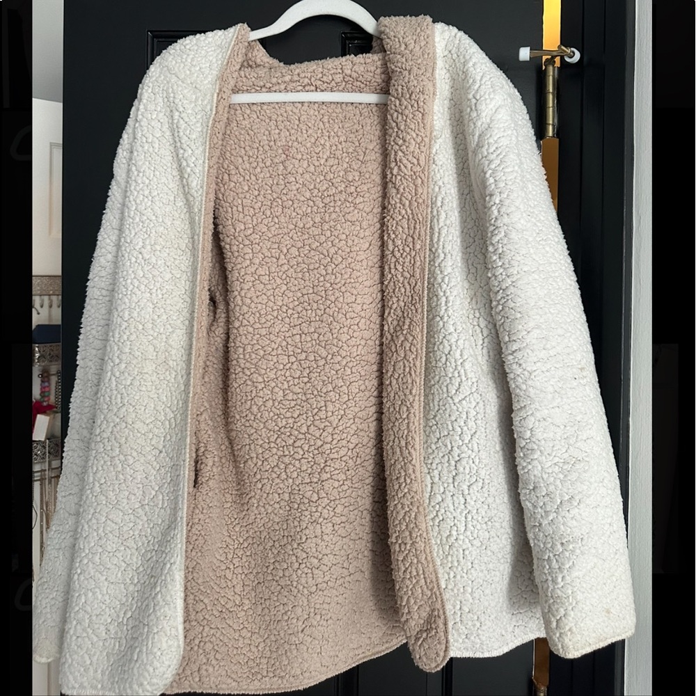 Plush reversible hooded teddy jacket